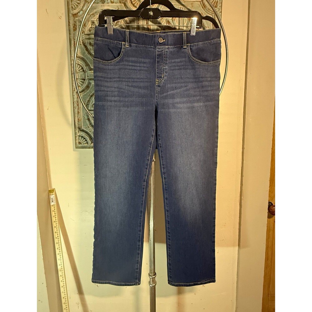 Betabrand Women's Blue Denim Jeans Petite PL Straight Leg Mid Rise Stretch